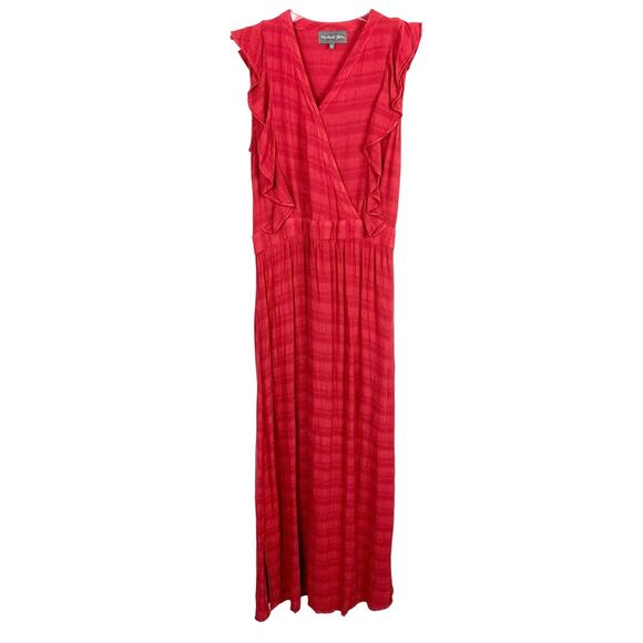 Michael Stars Womens Ruffle Maxi Dress Soft Woven Red Sleeveless V-Neck XS - Picture 1 of 16